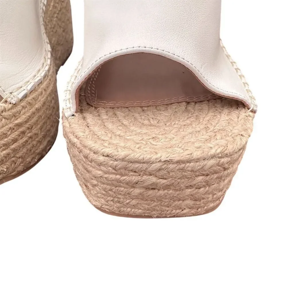 Aqua Women's White Espadrille Wedge Sandals Ultra High Heel Summer Size 9.5M‎